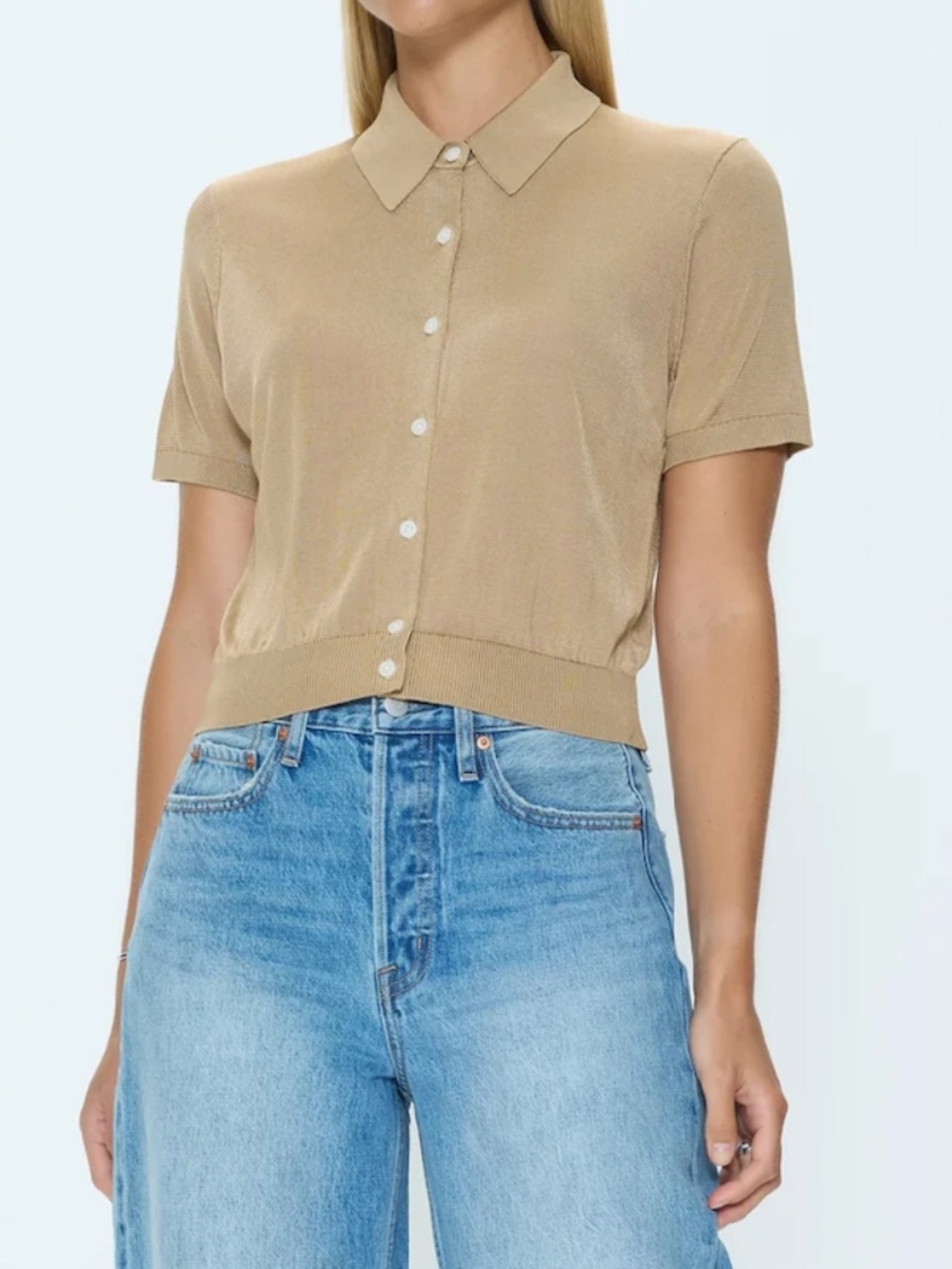 BRAND NEW Pistola Tan Short Sleeve Polo Sweater in Small